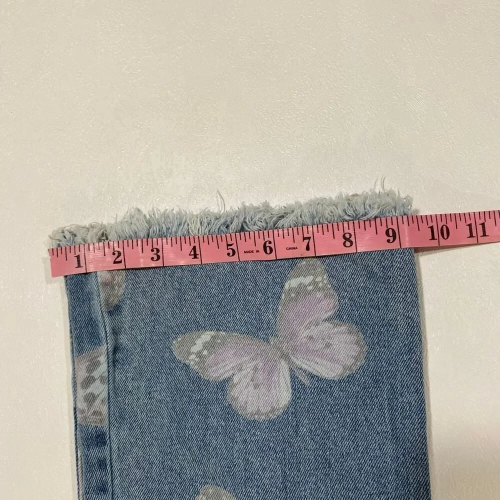 Tinseltown Women’s Size 3 Butterfly Print Flare Jeans Frayed Hem Y2K